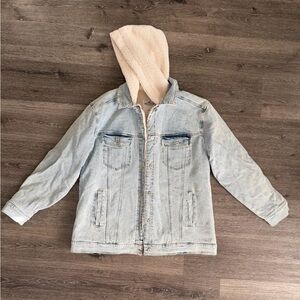 Hollister Light Blue Denim Jacket with Cream Hood